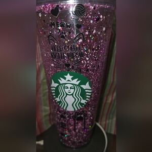 Starbucks Sparkling Magenta Glitter Tumbler with Green Logo